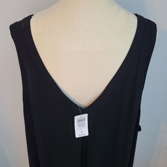 Torrid Challis Stitch Detail Tank Black Double V Back Reverse Pleat 6X Lagom - Picture 10 of 16